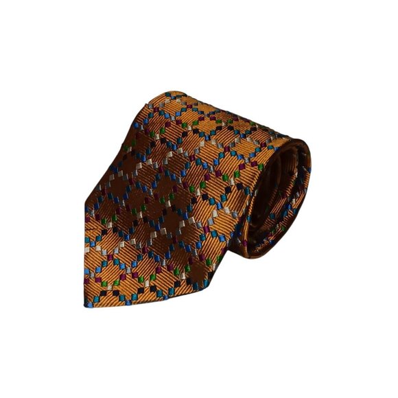 Mens Designer Missoni Cravatte Silk Neck Tie Gold Multicolor Embroidered Italy - Picture 9 of 11
